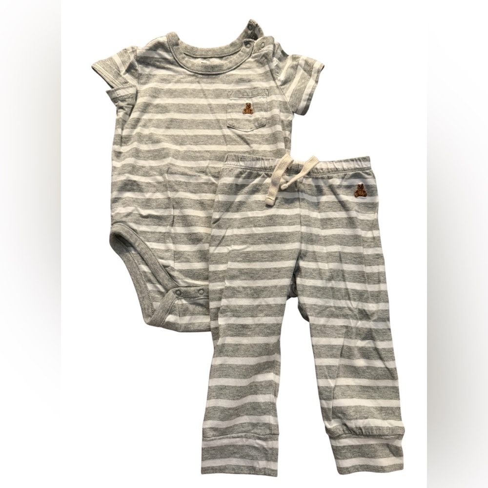 GAP Baby Gray Striped Onesie Pants Set